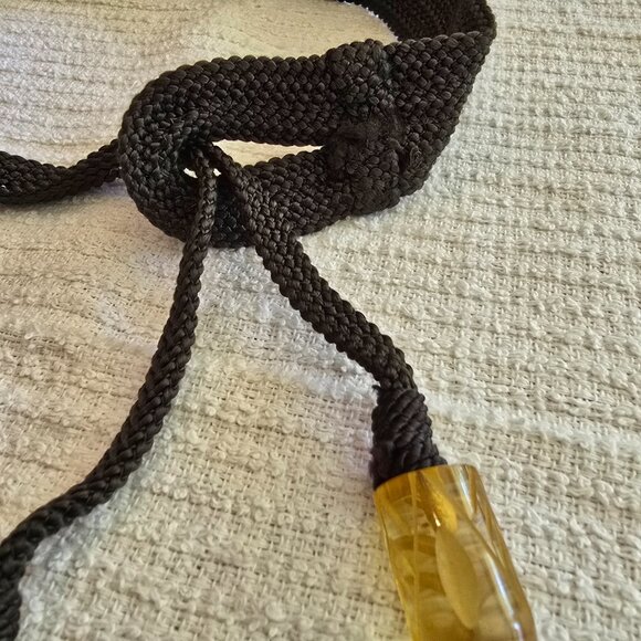 Vintage Deep Olive Woven Nylon Belt with Etched Bead Ties - Picture 3 of 7